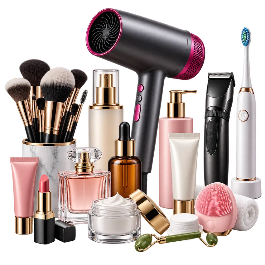 Beauty and personal care products including hair dryer, skincare, makeup brushes and grooming tools