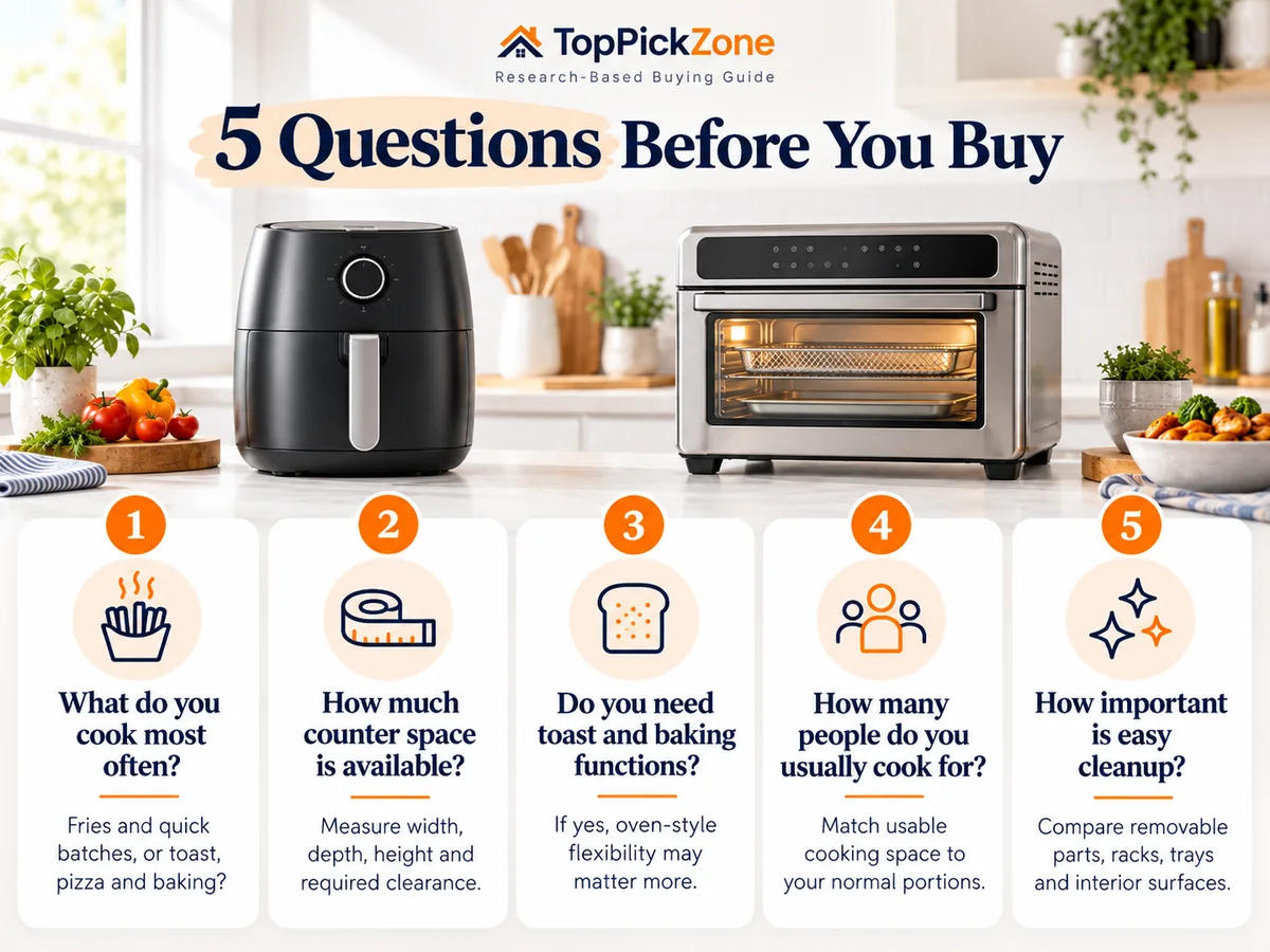 Five-question checklist for choosing between basket and oven-style air fryers
