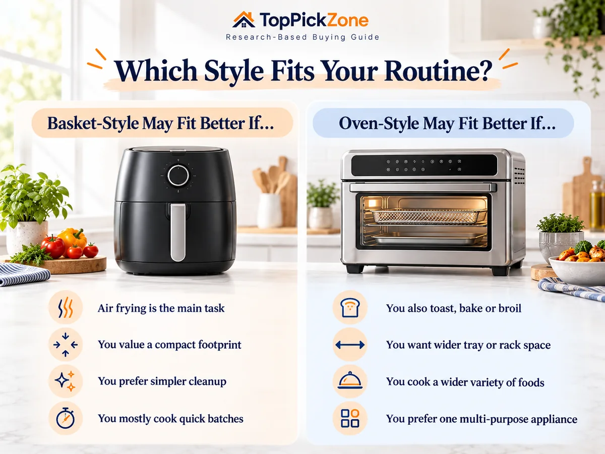 Decision guide for choosing basket-style or oven-style air fryer