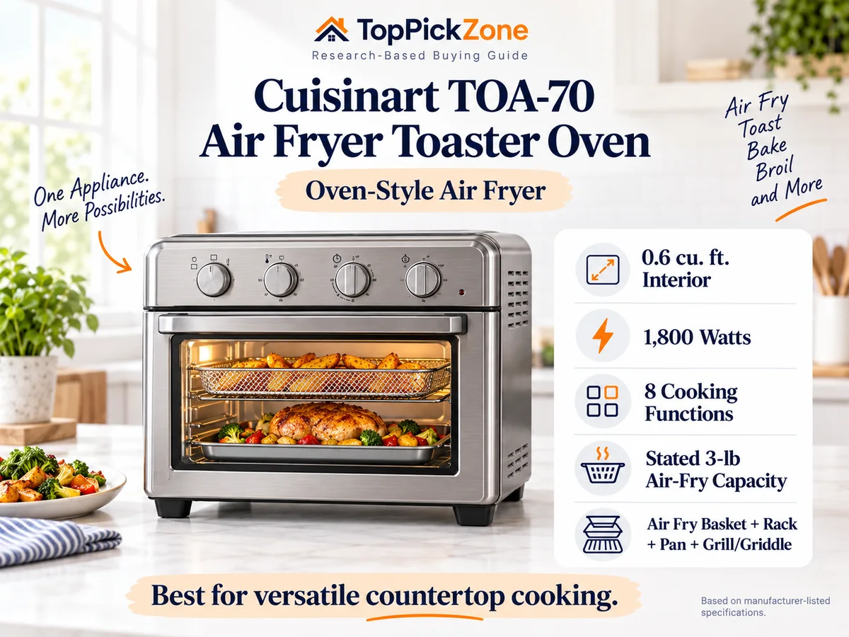 Cuisinart TOA-70 air fryer toaster oven research summary with capacity and cooking functions